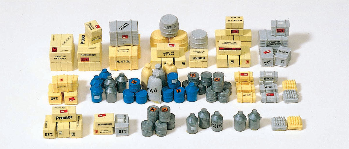 Preiser 17100 HO Scale Cargo Crates, Boxes & Sacks 90-Piece Kit