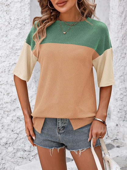 Mandy Color Block Round Neck Half Sleeve T-Shirt
