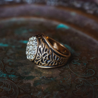 Vintage Men's Ring Clear Austrian Crystals 18k White or Yellow Gold Electroplated Made in USA by PVD Vintage Jewelry