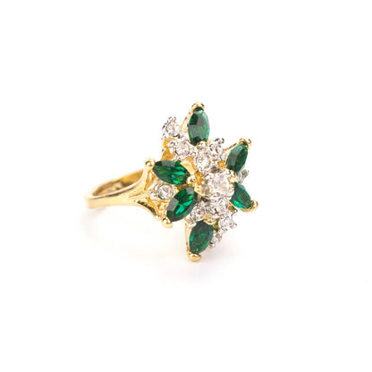 Vintage Ring Aquamarine and Clear Swarovski Crystals 18k White Gold Unique Cluster Antique Womans #R1863-AQW Size: 4 by PVD Vintage Jewelry