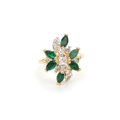 Vintage Ring Aquamarine and Clear Swarovski Crystals 18k White Gold Unique Cluster Antique Womans #R1863-AQW Size: 4 by PVD Vintage Jewelry