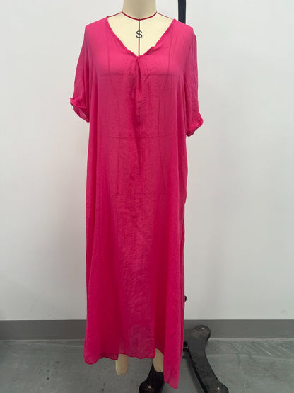 Full Size V-Neck Short Sleeve Midi Dress Plus Size