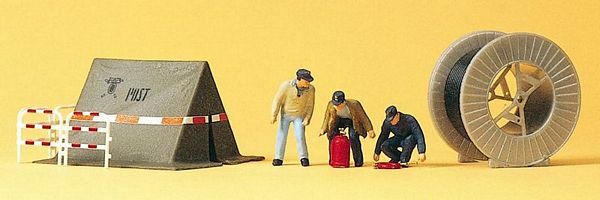 Preiser 10374 HO Scale People Working Telephone Workers w/Tent