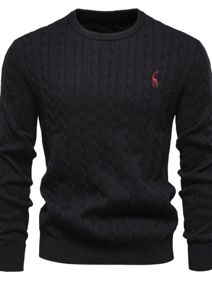 Men's Cable-Knit Round Neck Long Sleeve Sweater