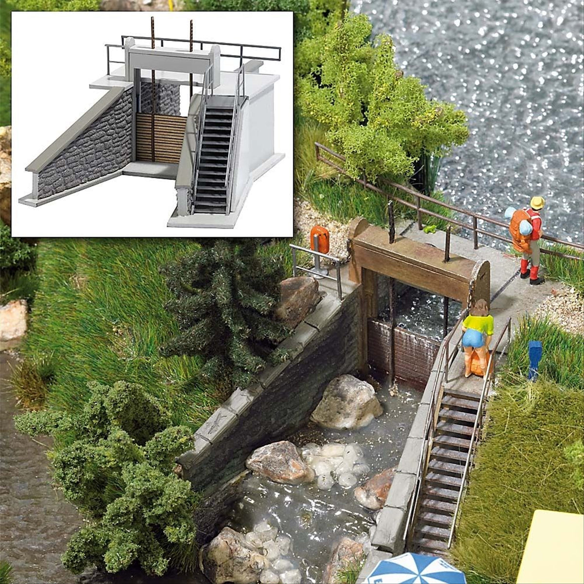Busch 1483 HO Scale Small Dam with Footbridge Kit