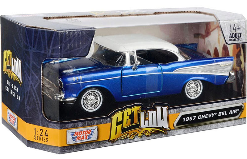 Motormax 79030-BLW 1/24 1957 Chevrolet Bel Air Coupe, Blue White
