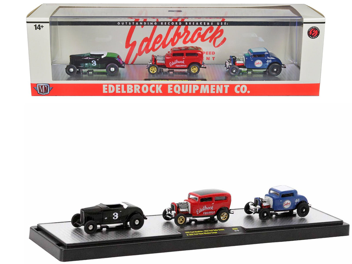 "Edelbrock Equipment Co." Set of 3 Pieces Limited Edition to 2750 pieces Worldwide 1/64 Diecast Models by M2 Machines  free shipping USA