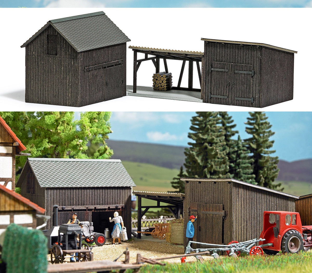 Busch 1595 HO Scale Wooden Sheds & Shelter Kit