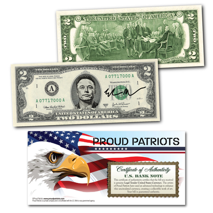 Elon Musk Collectible $2 Bill (Genuine Legal Tender)
