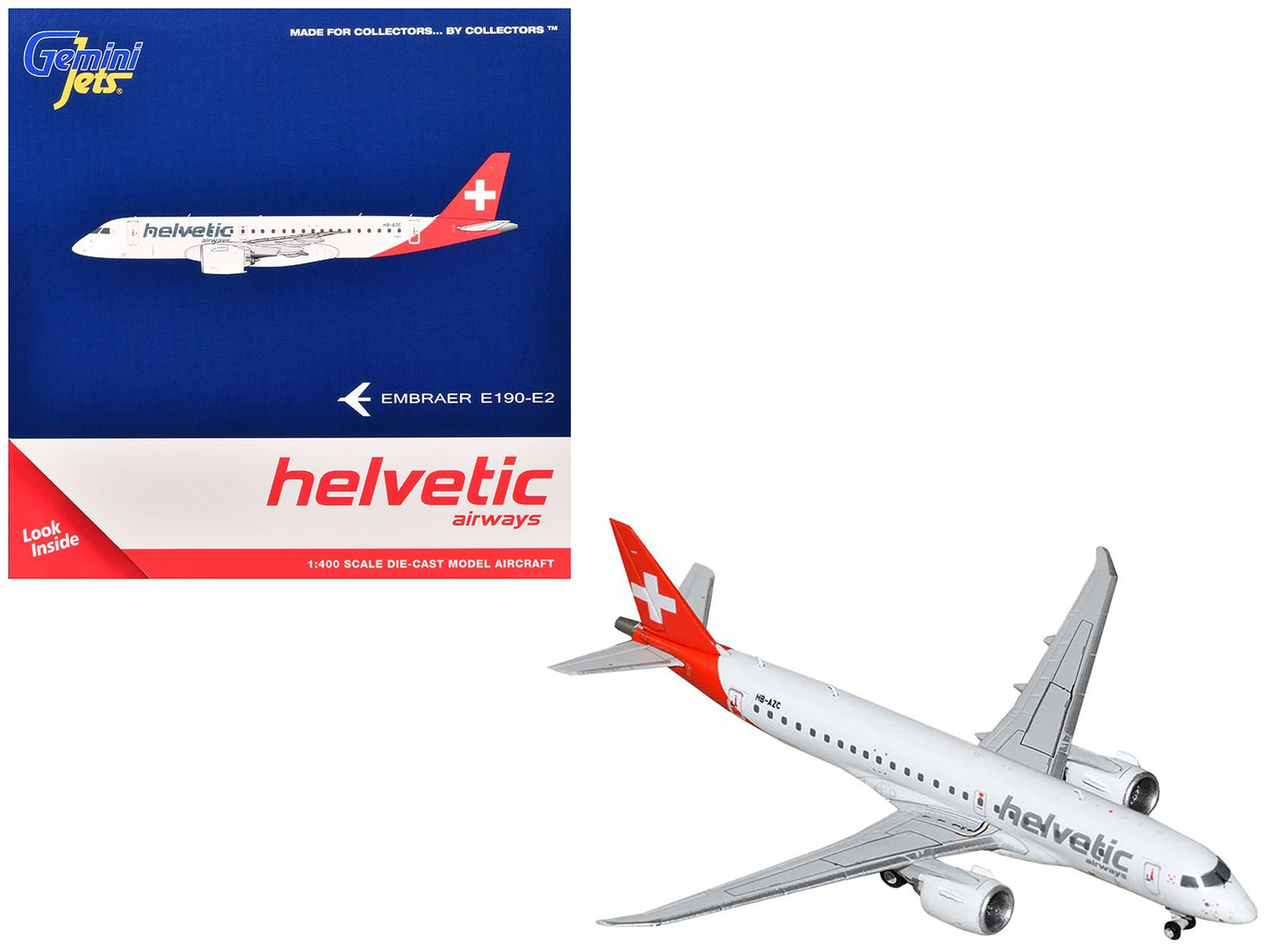 Embraer E190-E2 Commercial Aircraft "Helvetic Airways" (HB-AZC) White with Red Tail 1/400 Diecast Model Airplane by GeminiJets  free shipping USA
