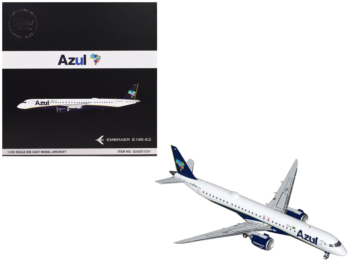 Embraer E195-E2 Commercial Aircraft "Azul Brazilian Airlines" (PS-AEH) White with Blue Tail "Gemini 200" Series 1/200 Diecast Model Airplane by GeminiJets  free shipping USA