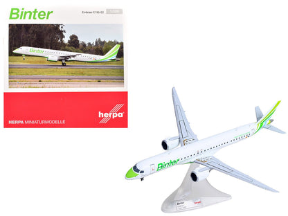 Embraer E195-E2 Commercial Aircraft "Binter Canarias" (EC-NEZ) White with Green Striped Tail 1/200 Diecast Model by Herpa  free shipping USA