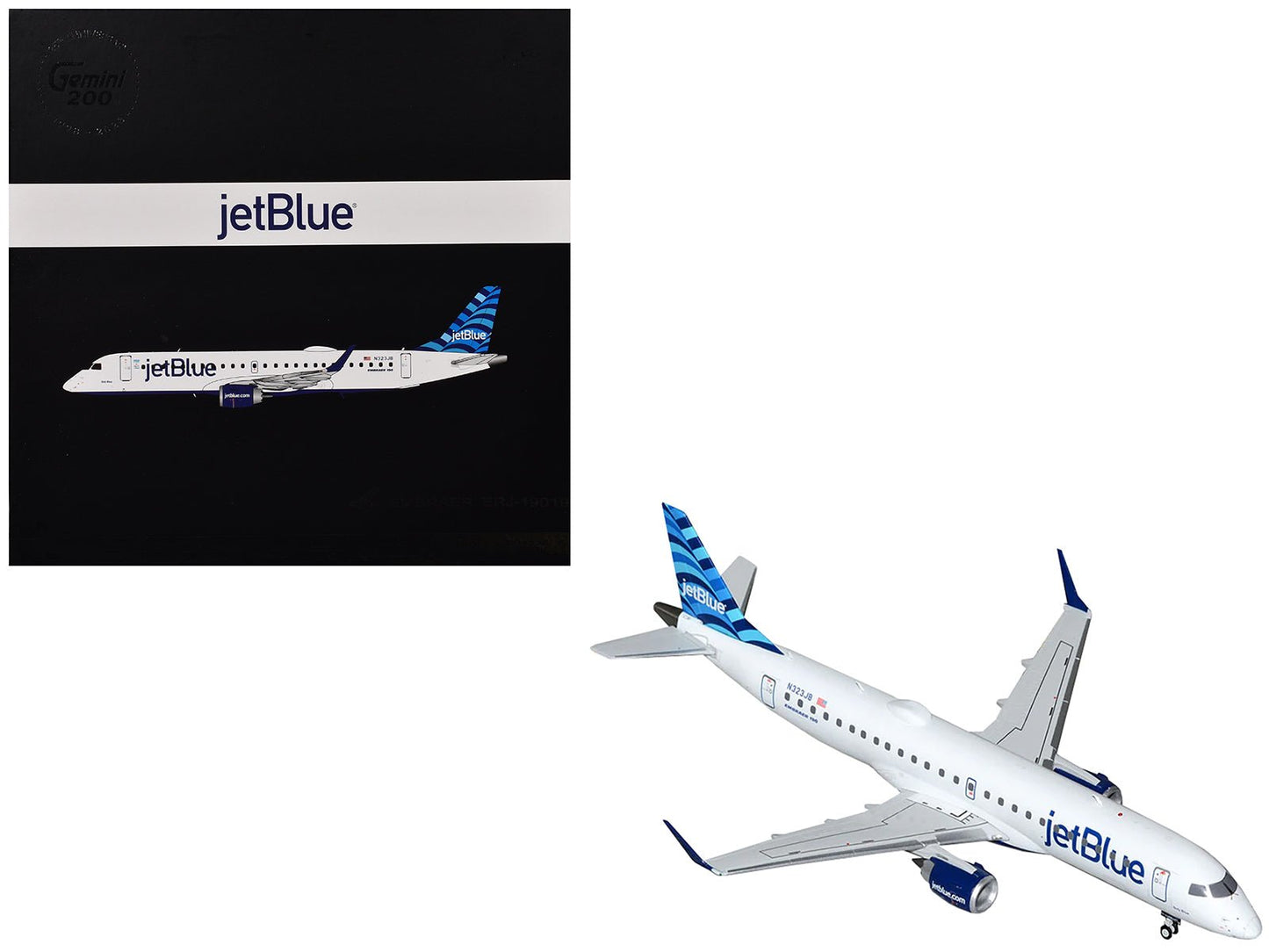 Embraer ERJ-190 Commercial Aircraft "JetBlue Airways" (N323JB) White with Blue Striped Tail "Gemini 200" Series 1/200 Diecast Model Airplane by GeminiJets  free shipping USA