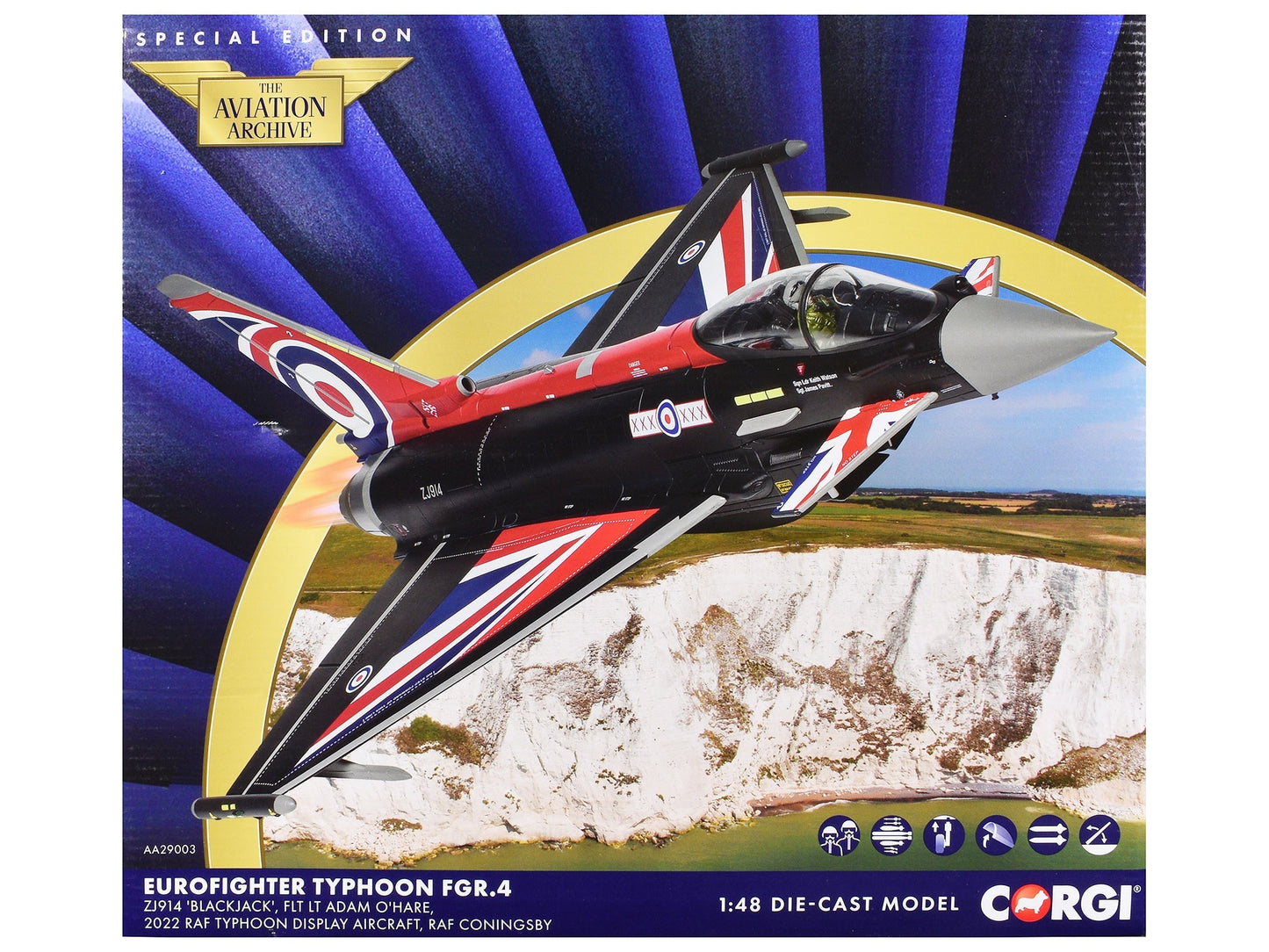 Eurofighter Typhoon FGR4 Aircraft "Blackjack RAF Typhoon Display Aircraft" (2022) British Royal Air Force "The Aviation Archive" Series 1/48 Diecast Model by Corgi  free shipping USA