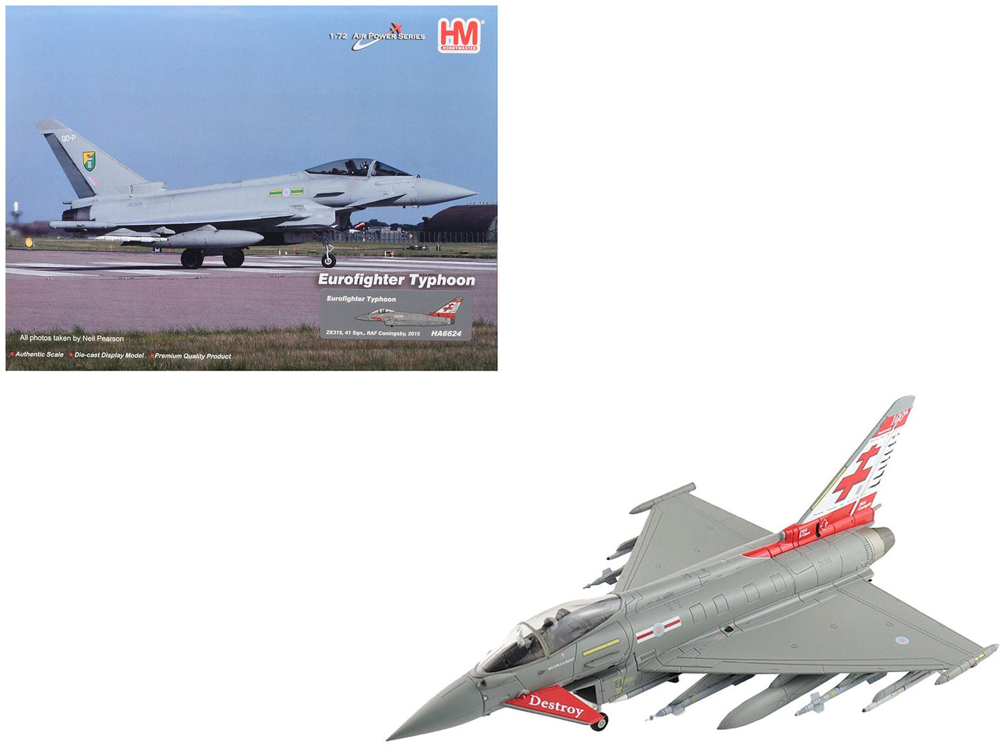 Eurofighter Typhoon Fighter Aircraft "ZK315 41 Squadron RAF Coningsby" (2015) Royal Air Force "Air Power Series" 1/72 Diecast Model by Hobby Master  free shipping USA