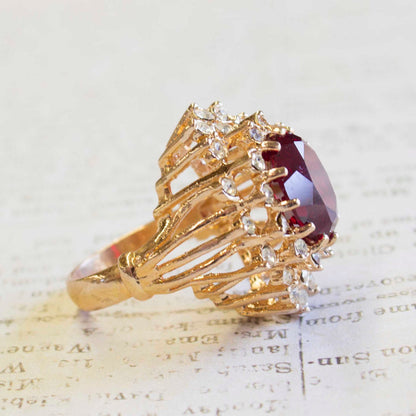 Vintage Women's Austrian Crystal Cocktail Ring 18k Gold Electroplated Birthstone Ring for Women by PVD Vintage Jewelry