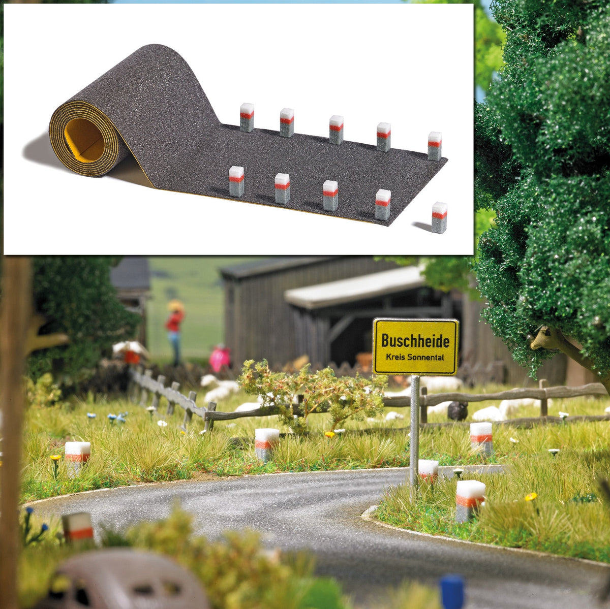 Busch 1122 HO Scale Traffic Guide Stones & Road Set