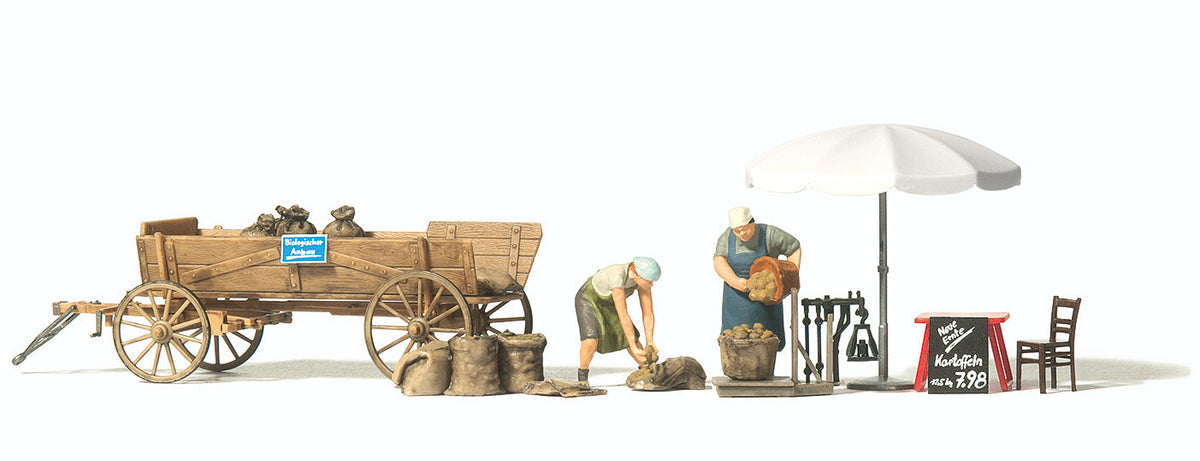 Preiser 10742 HO Scale Wooden Potato Cart & Market Stand