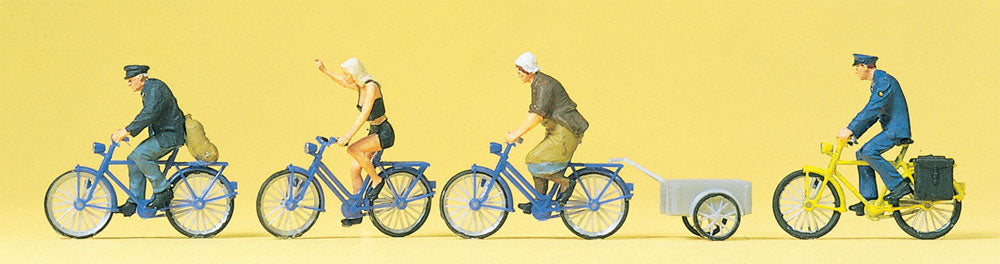 Preiser 10507 HO Scale Cyclists with Bicycle Trailer Figures