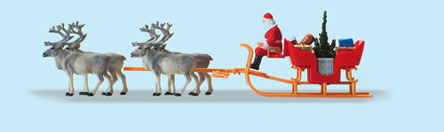 Preiser 30399 HO Scale Christmas Sleigh Includes Santa, Packages & 4