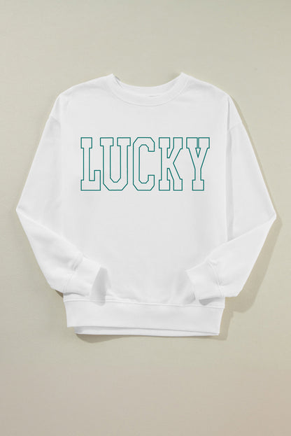 LUCKY Graphic Round Neck Long Sleeve Sweatshirt