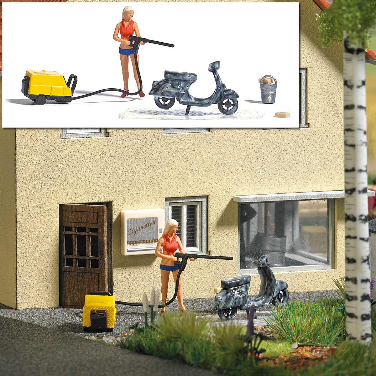 Busch 7833 HO Scale Scooter Wash Action Set with Figure