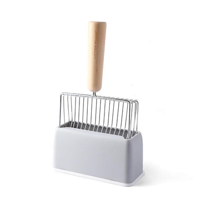 Metallic Cat Litter Scoop Set - Stylish Pet Waste Cleaning Tool With Wooden Handle by Dog Hugs Cat