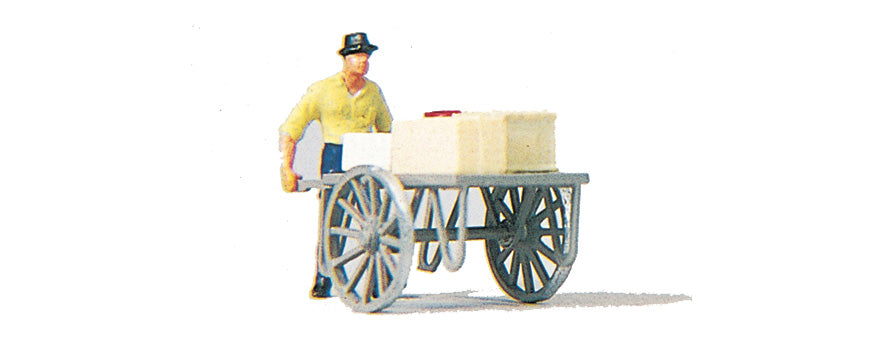 Preiser 28036 HO Scale Man with Cart Figure