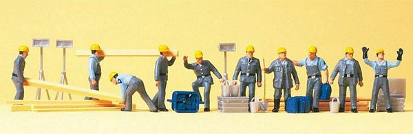 Preiser 10220 HO Scale People Working Construction Workers pkg(10)