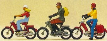 Preiser 10125 HO Scale Recreation & Sports Mopeds w/Riders
