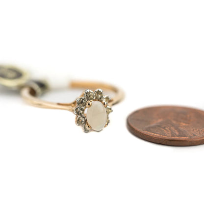 Vintage Genuine Opal or Austrian Crystal Ring 18k Yellow Gold Electroplated by PVD Vintage Jewelry