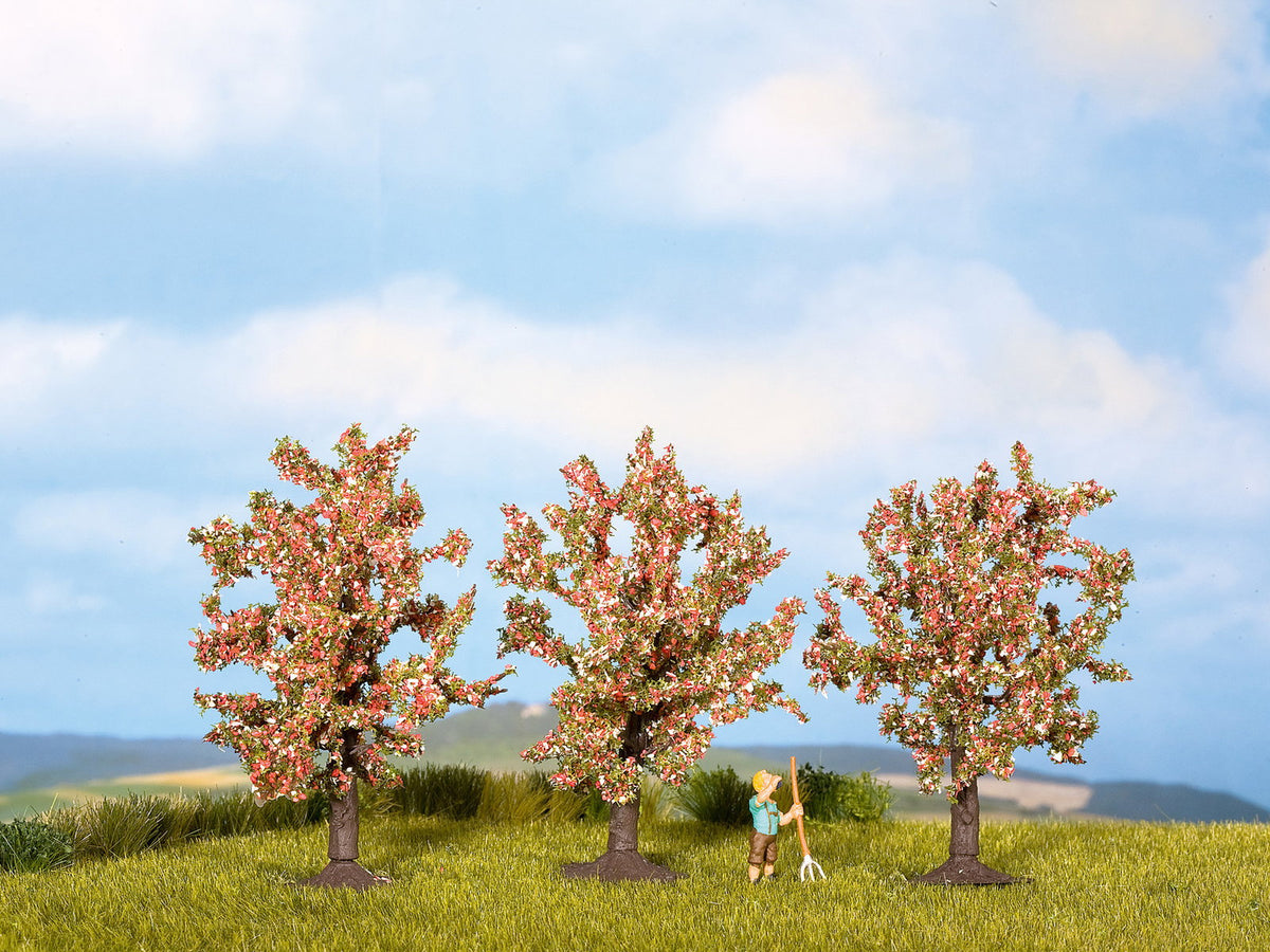 Noch 25112 HO/TT Scale Fruit Trees, Pink Blossoms, 8 cm, 3-Pack