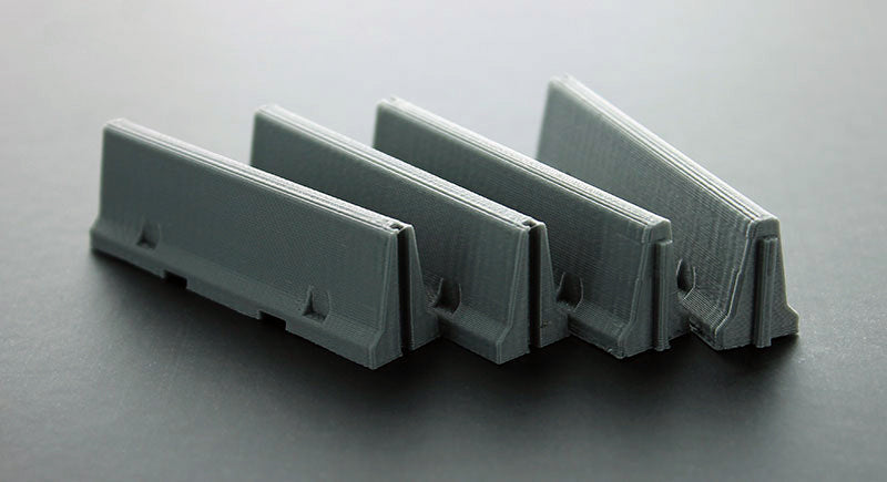 3D To Scale 50-100-GY 1/50 Jersey Barriers, 4 Pack Gray