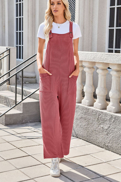 Lovelet Square Neck Wide Strap Overalls with Pockets