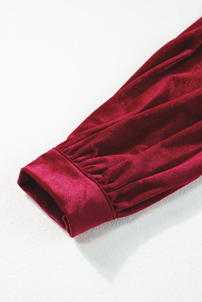 Olivia Velvet Buttoned Puff Sleeve V Neck Split Midi Dress by Poppy Lee Lane