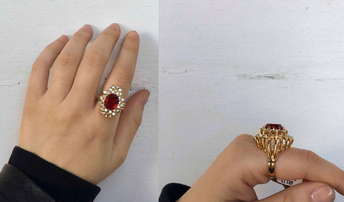 Vintage Women's Austrian Crystal Cocktail Ring 18k Gold Electroplated Birthstone Ring for Women by PVD Vintage Jewelry