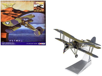 Fairey Swordfish Mk.I Bomber Aircraft "No. 833 Squadron of the Fleet Air Arm HMS Biter Operation Torch" (1942) British Royal Air Force "The Aviation Archive" Series 1/72 Diecast Model by Corgi  free shipping USA