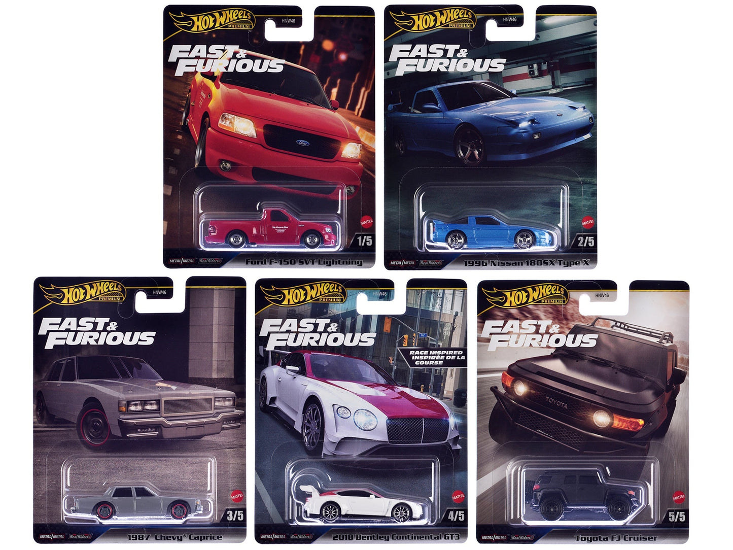 "Fast & Furious" 2024 5 piece Set H Diecast Model Cars by Hot Wheels  free shipping USA