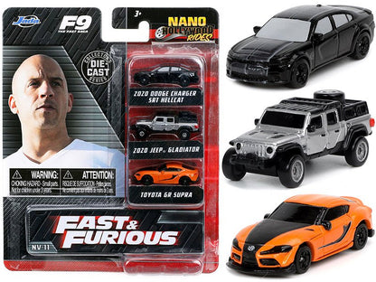 "Fast & Furious 9" (2021) Movie 3 piece Set "Nano Hollywood Rides" Series Diecast Model Cars by Jada  free shipping USA