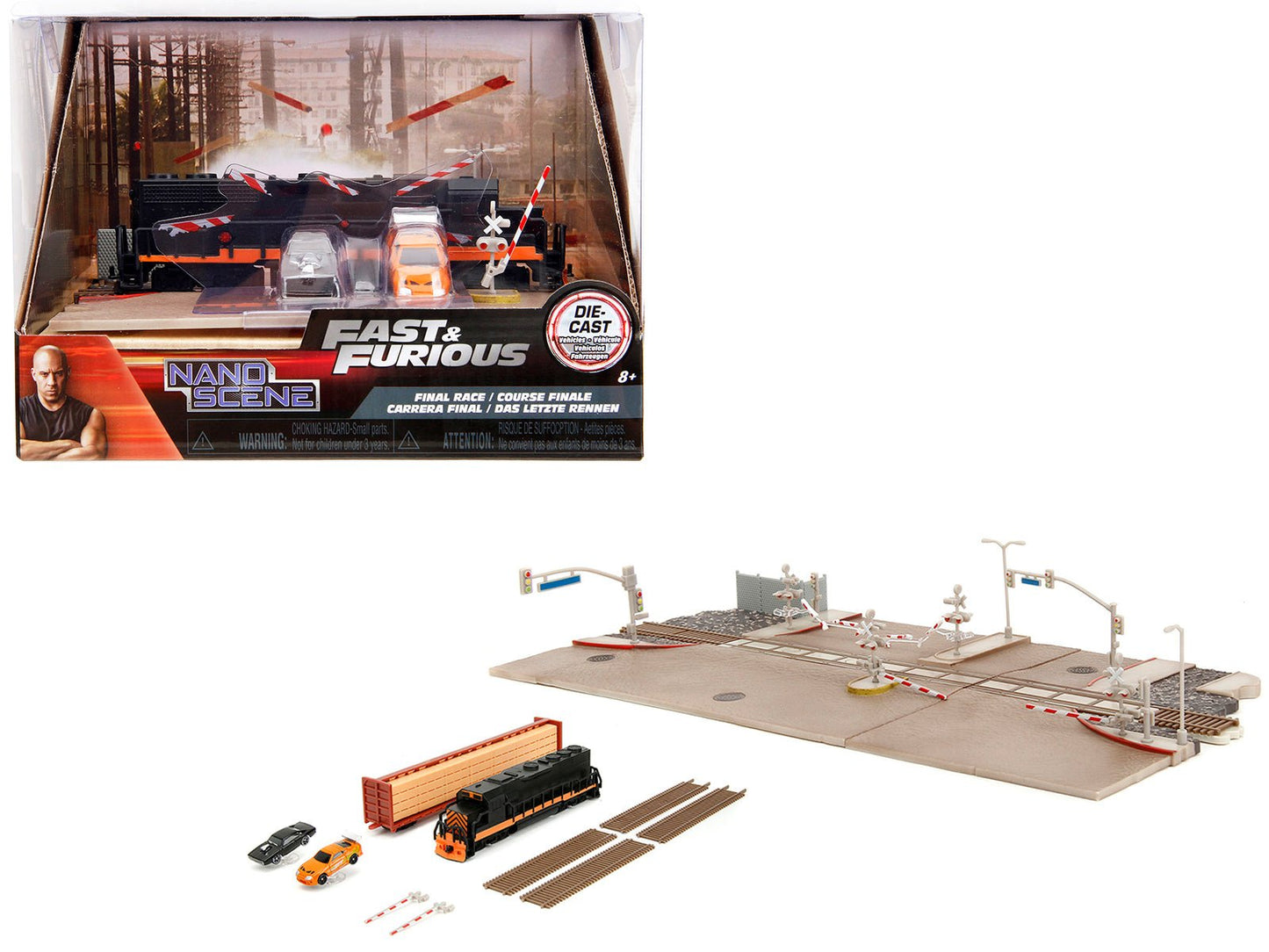 "Fast & Furious" Final Race Diorama with Toyota Supra Orange and Dodge Charger Black "Nano Scene" Series model by Jada  free shipping USA