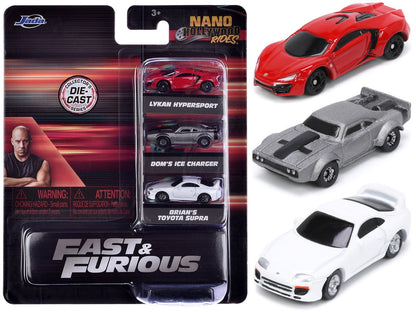 "Fast & Furious" Movie 3 piece Set Series 4 "Nano Hollywood Rides" Series Diecast Model Cars by Jada  free shipping USA