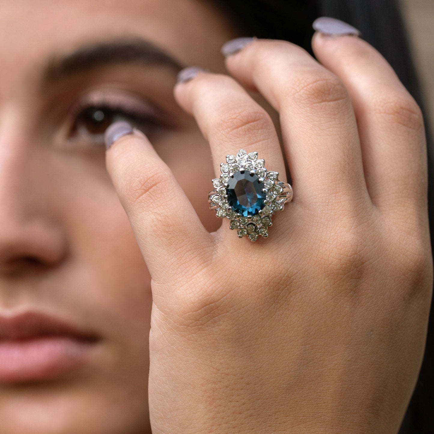 Vintage Women's Austrian Crystal Cocktail Ring 18k Gold Electroplated Birthstone Ring for Women by PVD Vintage Jewelry