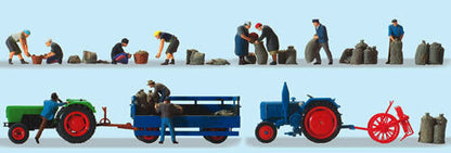 Preiser 13008 HO Scale Farm Machinery -- Potato Harvest Set w/ Accessories