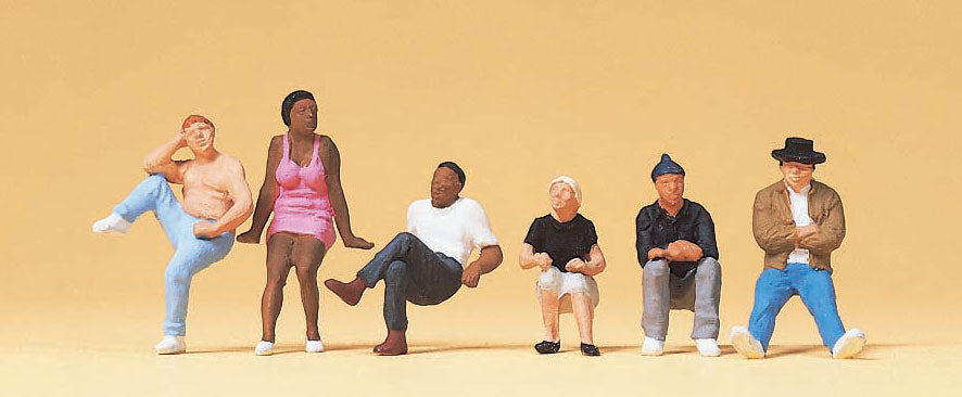 Preiser 10474 HO People Sitting on Stairs Figure Set pkg(6)