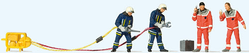 Preiser 10625 HO Scale Firemen Rescue 4 Figures w/Shears & Spreaders