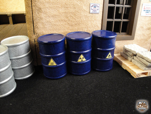 Alpine Railworks 1007A G Scale Oil Barrels (Blue, Warning Labels) (3)