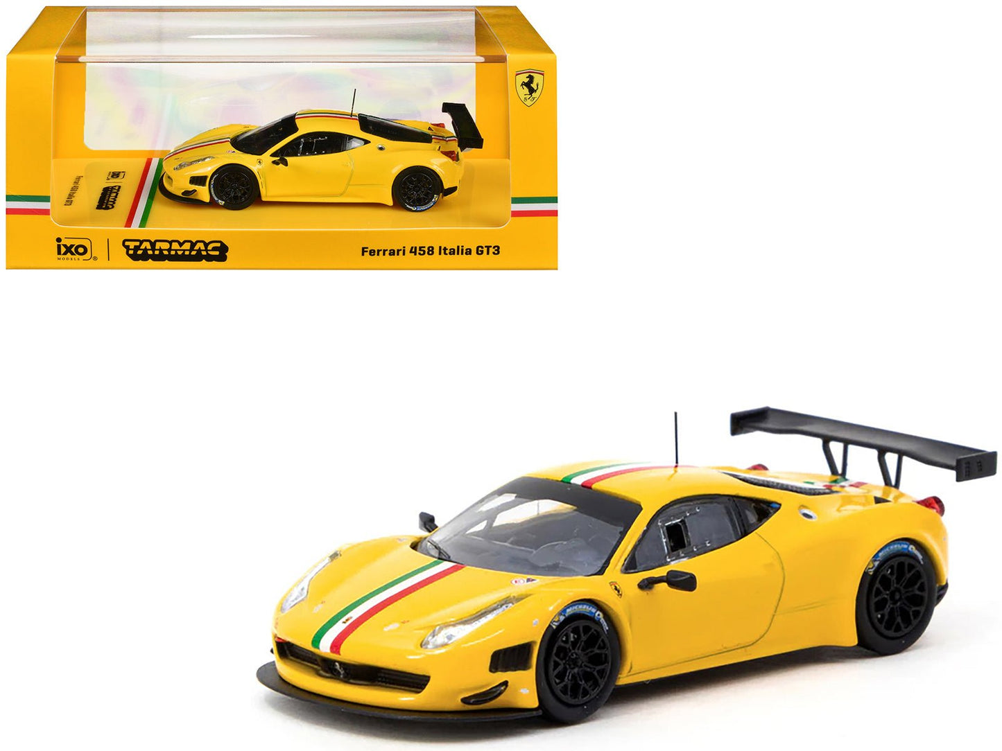 Ferrari 458 Italia GT3 Yellow with Italian Flag Stripes "Road64" Series 1/64 Diecast Model Car by Tarmac Works  free shipping USA