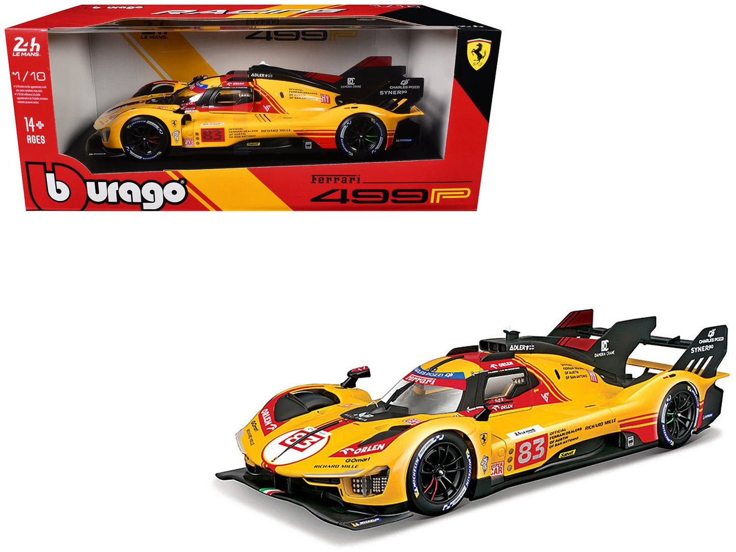 Ferrari 499P #83 Robert Kubica - Robert Shwartzman - Yifei Ye "Ferrari AF Corse" "24 Hours of Le Mans" (2024) "Racing" Series 1/18 Diecast Model Car by Bburago  free shipping USA