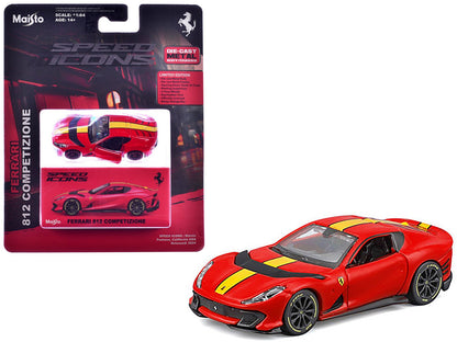 Ferrari 812 Competizione Red with Yellow Stripe "Speed Icons" Series 1/64 Diecast Model Car by Maisto  free shipping USA