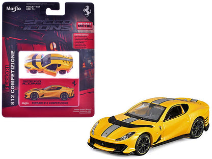 Ferrari 812 Competizione Yellow Metallic with Silver Stripe "Speed Icons" Series 1/64 Diecast Model Car by Maisto  free shipping USA